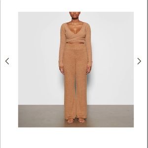 SKIMS Cozy Knit Pant & Wrap Long Sleeve Functional Top Set Camel Size 2x/3x
